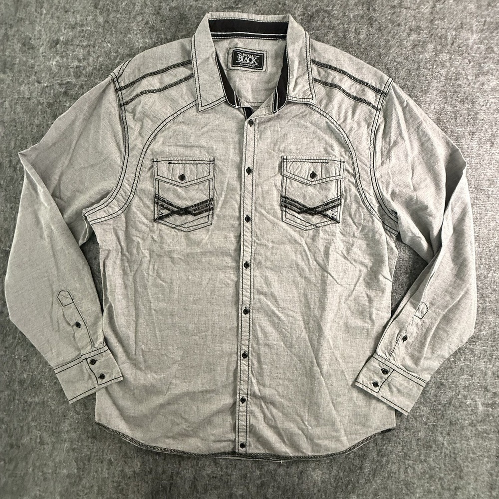Buckle Black Shirt Mens XL Gray Western Button Up Athletic Fit Y2K